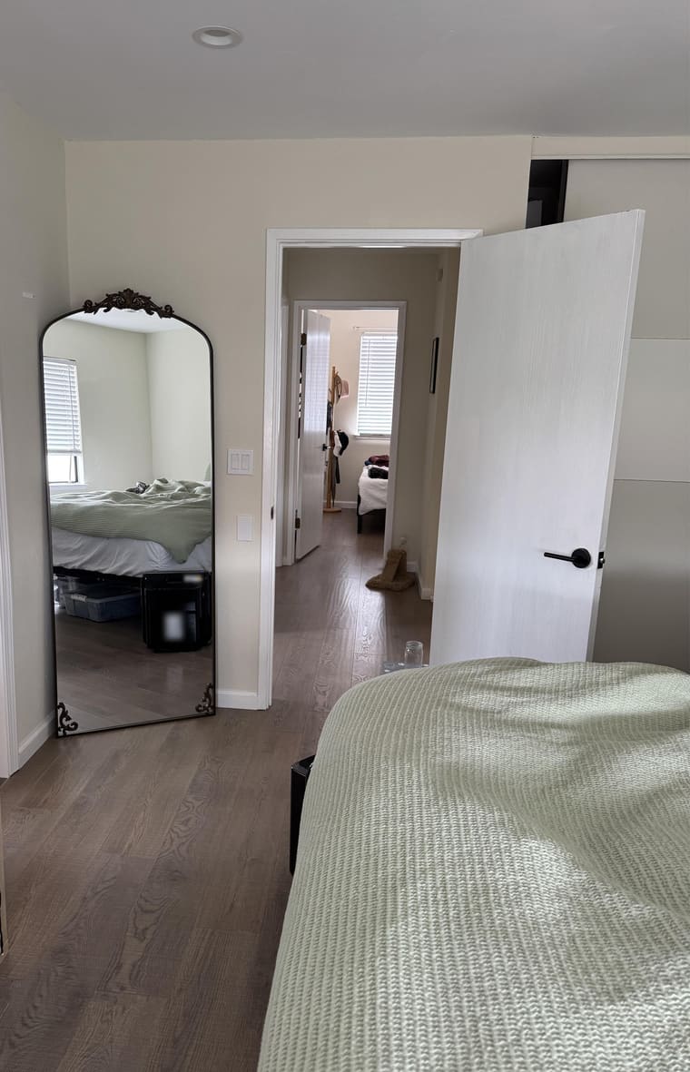Bed facing the door